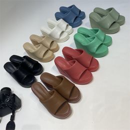 2024 New Style Sheepskin Leather Sandals Wedge High Heels Summer Narrow Band Peep-toe Open Toes Flip-flops Slipper One-line Slip-on Solid Platform Size 34-42