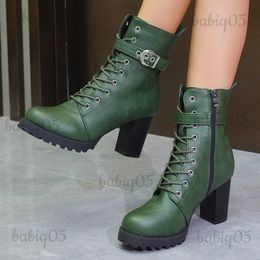 Boots Green Large Size Winter Women's Boots 2023 New Horse Boots Biker Boots Chunky Rubber Bottom High Heel Boots platform heels T231124