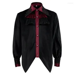 Men's Casual Shirts Medieval Shirt Steampunk Gothic Black & Blouses Pirate Vampire Cosplay Halloween Costume Victorian Blouse For Men