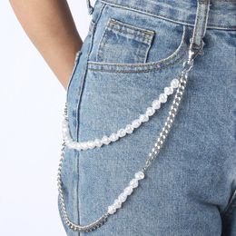 Belts Pants Chain Women Double Pearl Jeans Decorative Hip Hop Punk Gold Silver Metal For Rock Jewellery KeychainBelts