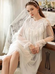 Women's Sleepwear Autumn Spring Women Vintage Princess Fairy Lace Mesh Ruffles Long Sleeve Nightgowns Victorian Homewearjavascript: