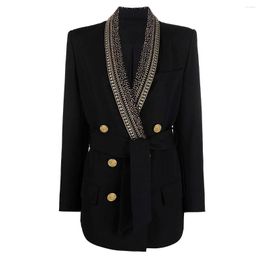 Women's Suits Spot 2023 Spring And Autumn Fashion Metal Belt Green Fruit Collar Quality Ladies Suit Jacket Latest Fad Woman's Blazer