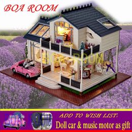 Doll House Accessories Doll House Poppenhuis Casa De Boneca Romantic Provence lavender Miniature Model Wooden Toy Furnitures Convertible Dollhouse A032 230424