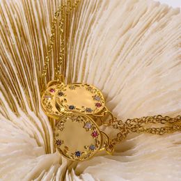 Choker Retro Elegant Olive Branch Colorful Zircon Pendant Necklace Circular Wreath Sweater Chain For Women Girl Jewelry Gift Wholesale