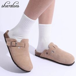 Dress Shoes Shevalues Boston Clogs Slippers For Women Men Cork Footbed Sandals Female Suede Mules Slides With Arch Support Beach 231123