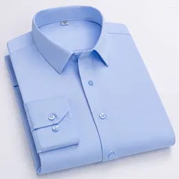 Men's Dress Shirts Long Sleeve Fashion Elastic Wrinkle Resistant Plain Regular Fit Social Business Smart Casual White Shirt