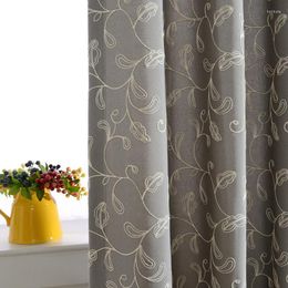 Curtain Gourd Flower Pure Colour Embroidered Cotton Fabric Living Room Bedroom Study Dining Curtains