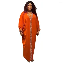 Casual Dresses African Style Large Size Woman Dress Beading Satin Vestido Robes Loose Maxi