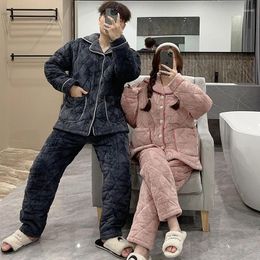 Women's Sleepwear Plus Size Loose Thickened Home Wear Loungewear Couple Flannel Pyjamas Set Cotton-Padded Coral Fleece Pijamas Suit