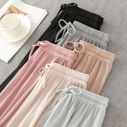 Women's Pants Wide Leg For Women Spring Summer 2023 High Waist Draping Loose Slim Straight Black Floor Length Casual Ice Silk