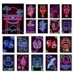 Wallpapers Fox Room Decoration Poster Wall Art Noodle Food Canvas Painting Japanese Animal Neon Picture for Gamer Boy Bedroom Prints Decor J230224