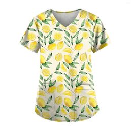 Women's T Shirts Loose Casual Short Sleeve Women Tops V Neck Donuts Pattern Print Sexy Ladies Comfortable Pockets Work Uniform Summer