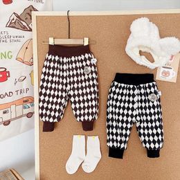 Trousers 2023 Korean Autumn Winter Infant Girls Casual Plush Pants Baby Plaid Bear Printed Trouser Toddler Girl Warm Britches