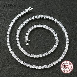 Strands Strings 100% Real 925 Sterling Silver 4145515661CM Tennis Necklace 34mm Zircon Chain Unisex Choker Fine Jewellery 230424