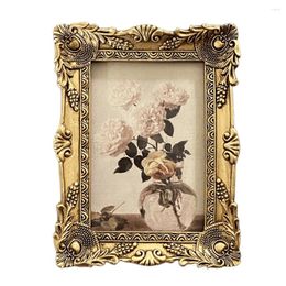 Frames 6 Inch Po Frame Resin Desktop Ornaments Golden Rectangle Picture Vintage Carved Hollowed Out Display Holder Decor