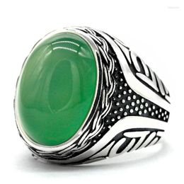 Cluster Rings Green Stone 925 Sterling Silver Men's Ring Oval Natural Onyx Beautifully Engraved Design Vintage Luxury Jewellery