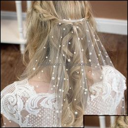 Bridal Veils Bridal Veils Wedding Accessories Party Events Pearl White Ivory Short Veil Beaded Tl With Comb One Layer Cathedral Drop D Dhils