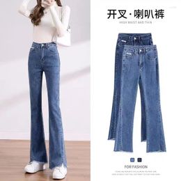 Women's Jeans Blue Flare Spring And Autumn 2023 High Waist Stretch Split Pants