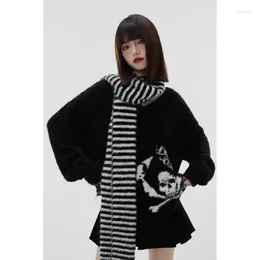 Women's Sweaters Harajuku Waterproof Mink Coats Autumnn V-neck Tops Women Y2k E-Girl Punk Skull Mid-length Knitted Pullover