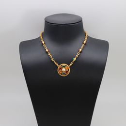 Pendant Necklaces Colourful Glass Pearl European and American Vintage Snake Bone Chain Lobster Button Women's Necklace