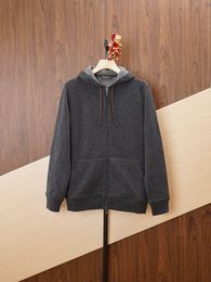 Mens Hoodies Winter Loro Piana Cashmere Dark Gray Long Sleeve Hooded Coat