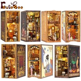 Doll House Accessories CUTEBEE Book Nook Kit DIY Miniature House DIY Book Nook Touch Lights with Furniture for Christmas Gifts Magic Pharmacist 230424