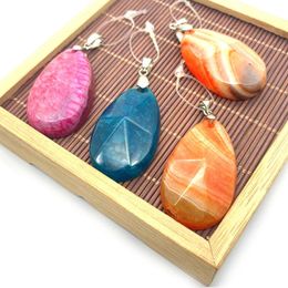 Charms Pendant Necklace Natural Stone Drop-shaped Agate Faceted Connector Jewelry Making DIY Accessories Wholesale