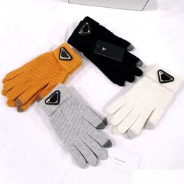 Five Fingers Gloves Mens Womens Fashion Designer Brand Letter Printing Thicken Keep Warm Glove Winter Outdoor Sports Pure Cotton Hig Dh6D4