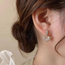 Stud Earrings Ventfille 925 Sterling Silver Zircon Earring For Women Girl Gift Love Heart Hollowed Out Sweet Versatile Jewelry Drop