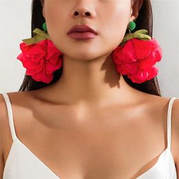 Dangle Earrings Exaggerated Colourful Large Fluffy Fabric Mesh Rose Flower Drop For Women 2023 Trendy Elegant Petal Y2K Jewellery