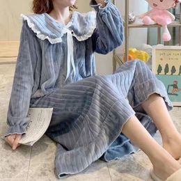 Women's Sleepwear Autumn Nightgowns Women Flannel Fleece Sweet Nightdress Winter Warm Sleepshirt Night Dress Home Gown Nightwear Pajamas