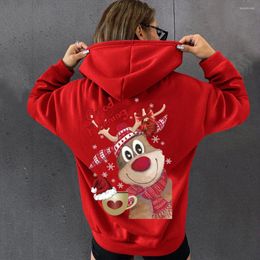 Felpe con cappuccio da donna Inverno Natale Alce Buongiorno Stampa Cartone animato da donna Divertente vacanza Felpa con cappuccio in pile femminile Top Kawaii