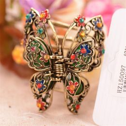 Hair Clips Enamel Colorful Butterfly Gold Color Big Crystal Rhinestone Flowers Clip Crab Jewelry Wedding Accessories