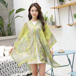 Scarves Women's Sunscreen Shawl Cycling Beach Multi-color Scarf Printing Silk UV Resistant Chiffon Flower Decoration