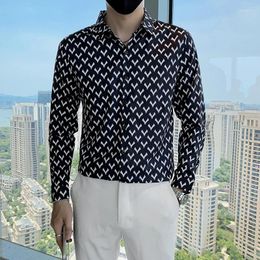 Men's Casual Shirts Camisas De Hombre Spring Long Sleeve Printed For Men Clothing 2023 Business Slim Fit Club/Prom Tuxedo Dress