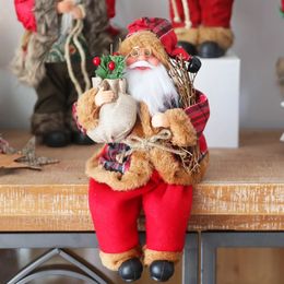 Christmas Toy Supplies 14'' Sitting Santa Claus Figurines Christmas Figure Decorations Hanging Xmas Tree Ornaments Santa Doll Toy Collectible 231124