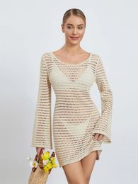 Women's Swimwear Women Sexy Long Sleeve Dress Casual Knitted Cutout Party Mini For Beach Cocktail Club Streetwear