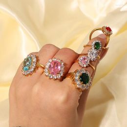 Wedding Rings Flower Ring For Women Zircon Stainless Steel Vintage Lotus White Crystal Engagement Jewellery Gift Bijoux Femme