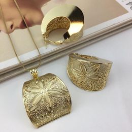 Pendant Necklaces African European And American Gold Plated Jewellery Big Copper Earrings Necklace Set For Women Girls Gifts FHK14736