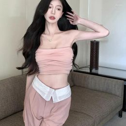 Women's Two Piece Pants Insozkdg Summer Two-piece Pink Sexy Suspender Vest Bra Casual Wide Leg Long Set Women 2 Sets Womens Outfits