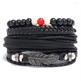 Bangle Jessingshow Vintage Feather Multilayer Leather Bracelet Men Fashion Braided Handmade Rope Wrap Bracelets Bangles Male Gift