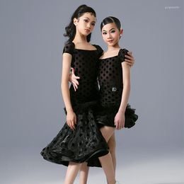 Stage Wear Summer Latin Dance Dress Girls Black Short Sleeves Children'S Ballroom Competition Costumes SL8105