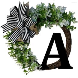 Decorative Flowers Farmhouse Wreath Simulation Alphabet Print No Fading 3D Bow Tie Decorate Last Name Year Door Household Decor