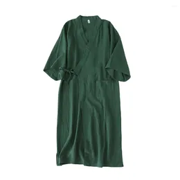 Men's Sleepwear 1pcs Chinese Hanfu Pyjamas Unisex Solid Colour Lace-up Cotton Crepe Nightgown Home Costume Robe Loose Bathrobe Women Men Gift