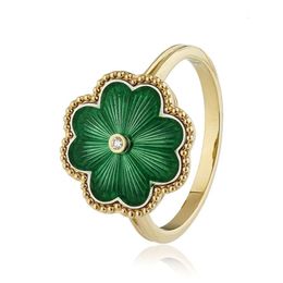 Anel de ouro amarelo 16k vintage elegante com diamante natural e esmalte verde guilhochê colorido estilo fabergé joias femininas