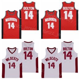 High School Wildcats Jersey Basketball 14 Troy Bolton Moive For Sport Fans Breathable Team Red White Away Pure Cotton HipHop Pullover University Shirt Vintage