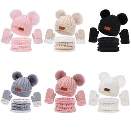 Scarves Wraps Children Winter Warm Suits Knitted Hat Scarf And Gloves Set For Girls Boy Pompoms Cap Christmas Gifts For Kids 1-5y 231123