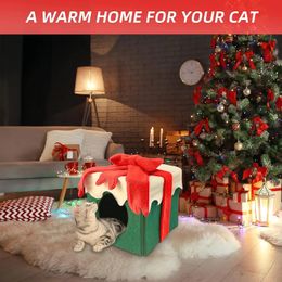 kennels pens Universal Christmas Gift Box Cosy Nesk Cat House Cave Dog Kennel Winter Warm House Four Seasons Sweet Kittens Basket Bed 231123