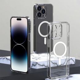 For Magsafe Transparent Wireless Charger Case For iPhone 14 11 12 13 Pro Max Magnetic Cases Clear Cover