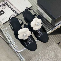 Chanells Fashion Designer Women Shoes Dress Channel Genuine Leather Sandals Paty Flower Pearl High Heels Pumps